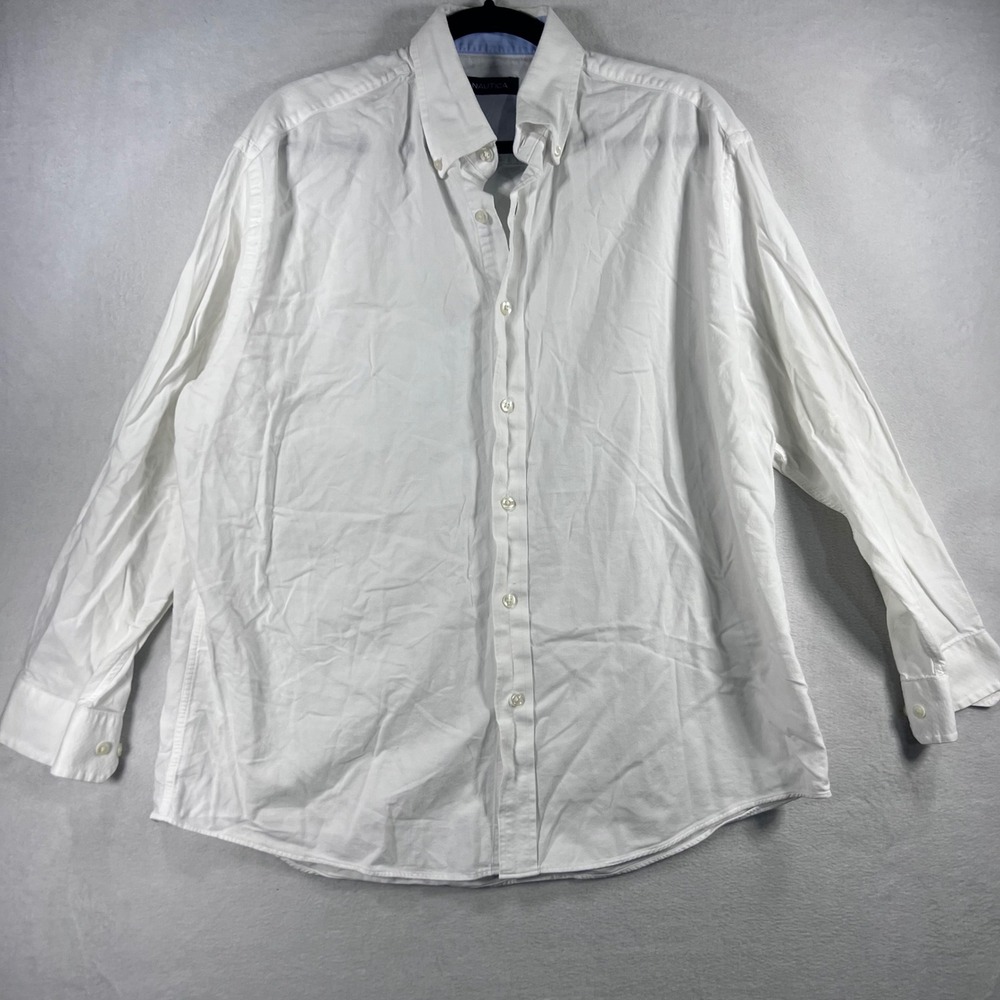 Nautica Mens White Button Down Long Sleeve Dress Shirt 16 1/2 Oxford Preppy